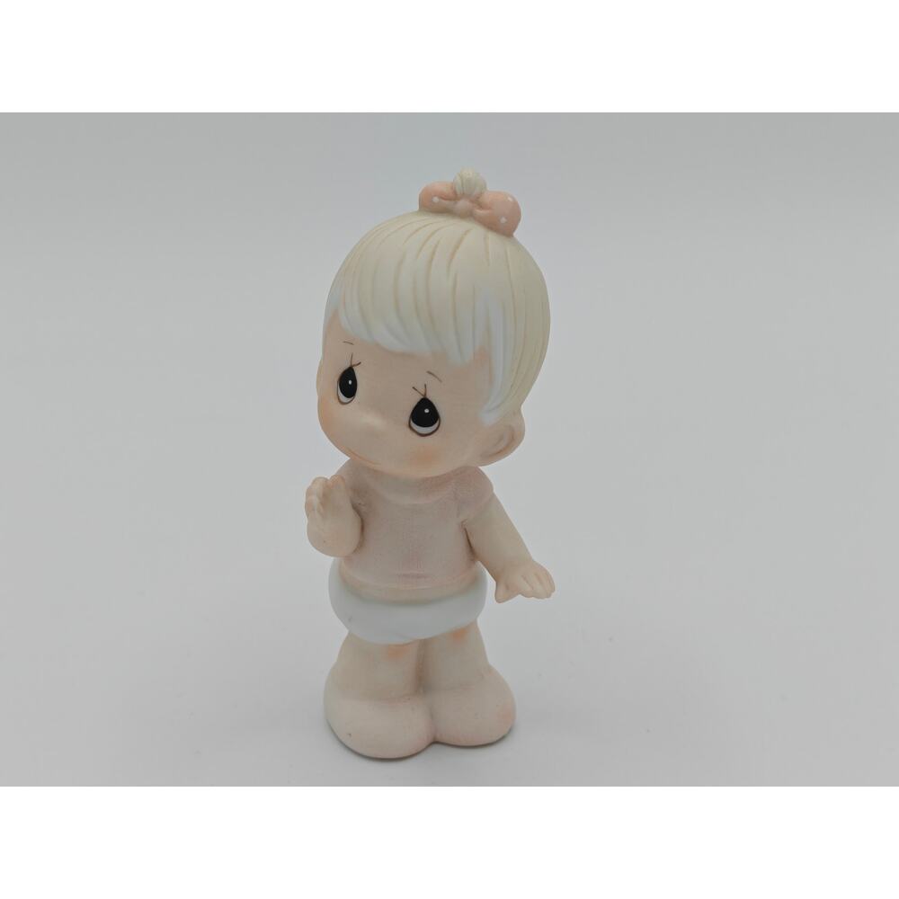 Precious Moments E2852B Enesco Figurine Baby Girl Standing Pink Dress Bow 1983‎